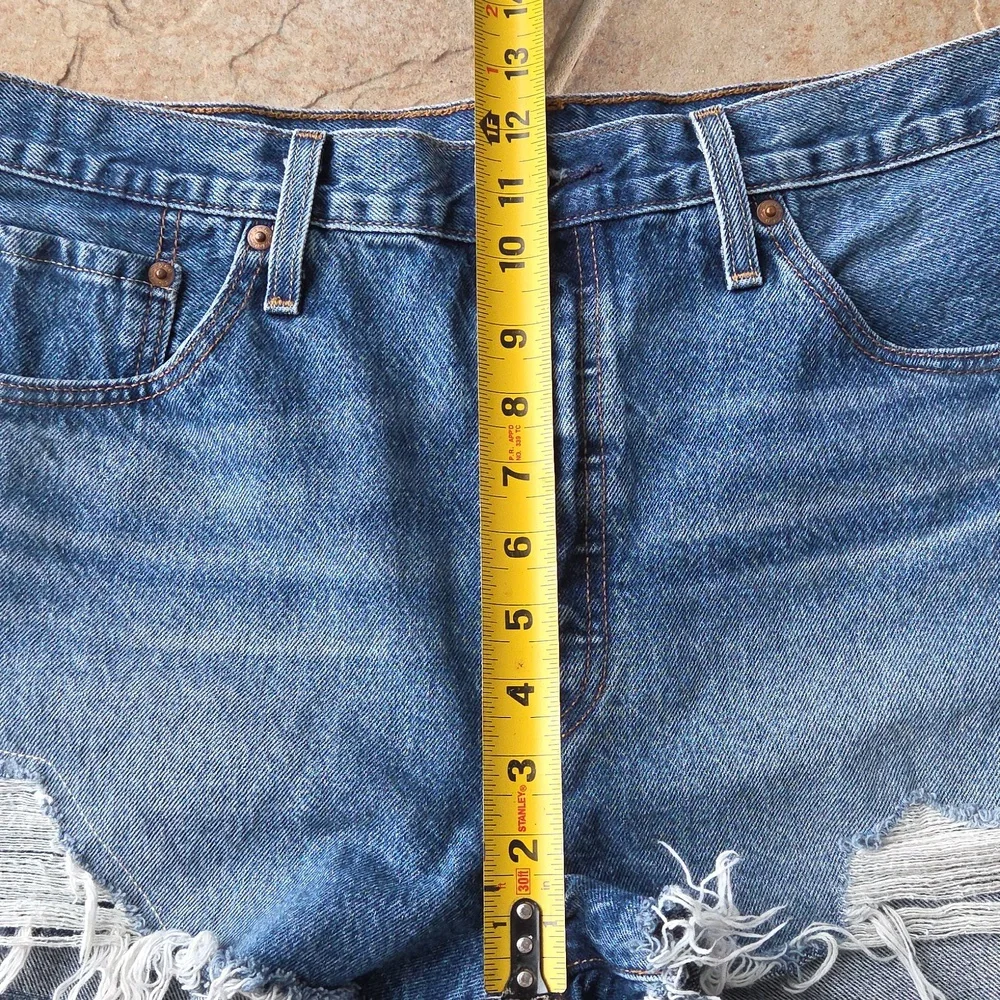 Levi’s 501 High Rise Distressed Cutoff Denim Jean Shorts Button Fly Blue